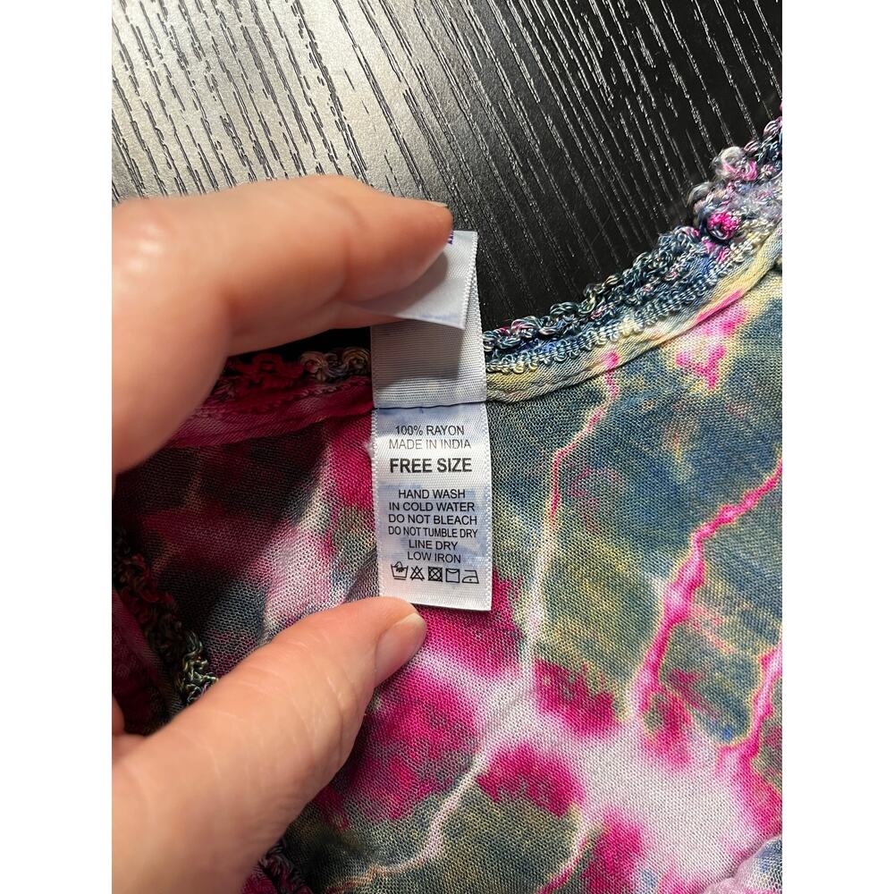 India Boutique Vibrant Boho Tie Dye Bollywood Style Crinkly Gauze Midi Dress - Picture 6 of 7
